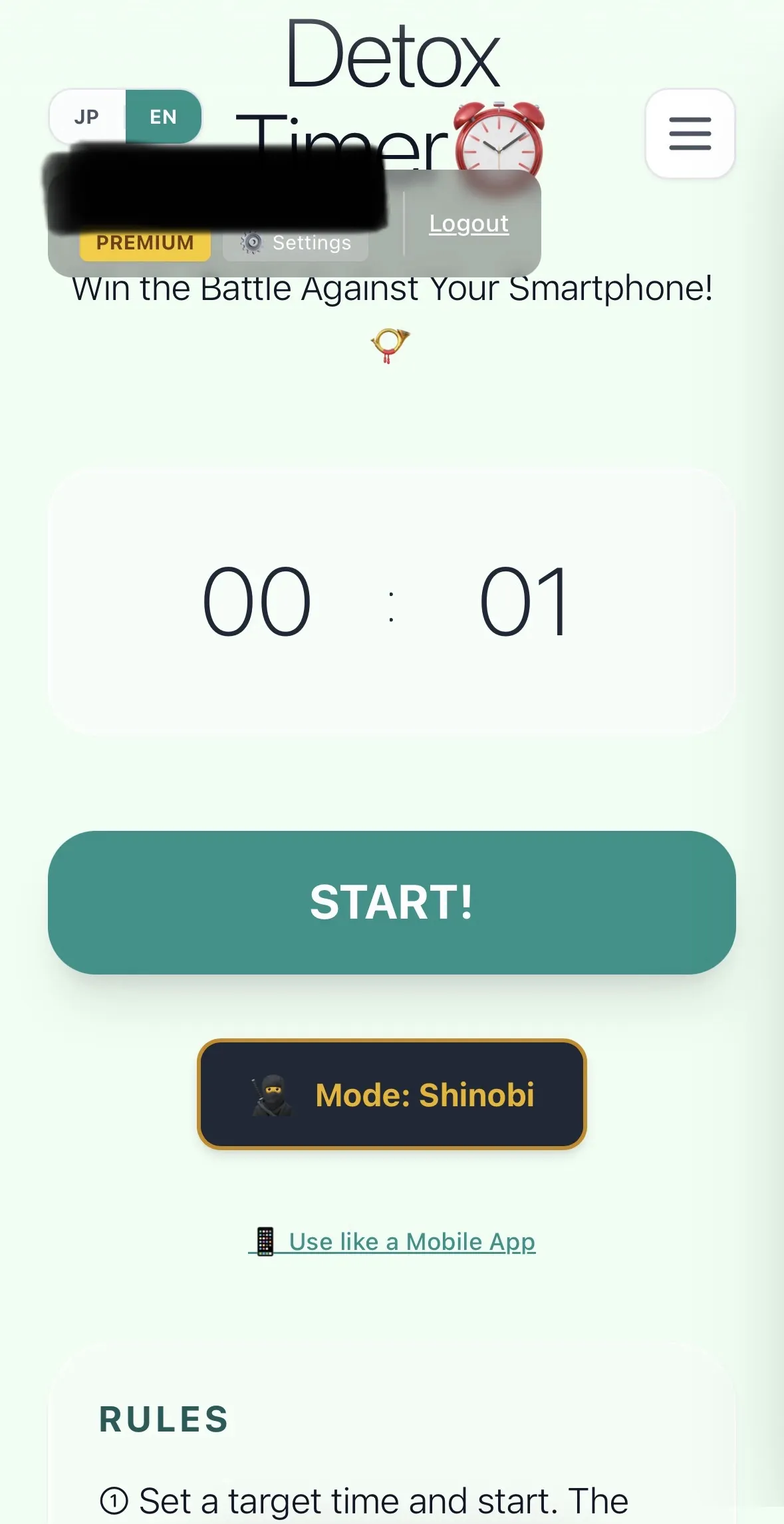Detox Timer/ Shinobi Timer 제품 배너