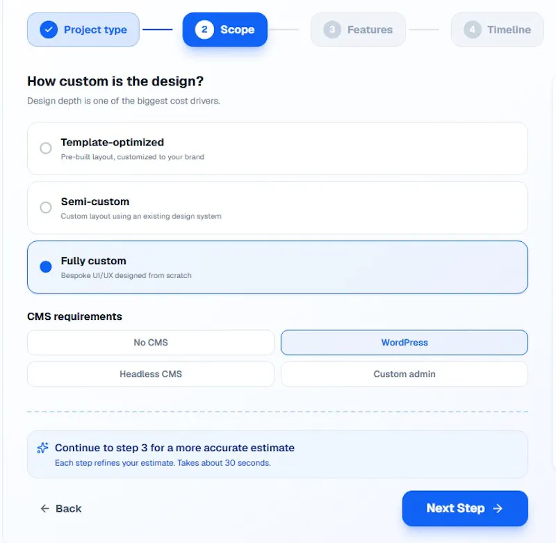 Website & Webapp Cost Estimator screenshot 3