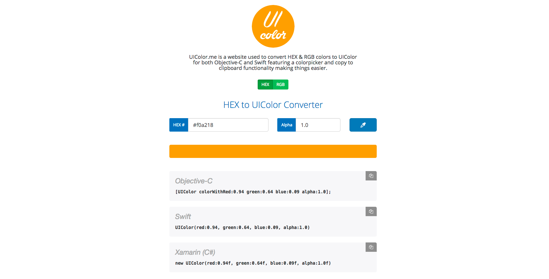 UIColor.me - Convert HEX & RGB colors to UIColor gallery image