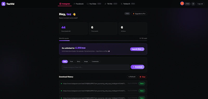 TezVid-Free Insta, FB, YT Video Download screenshot 5