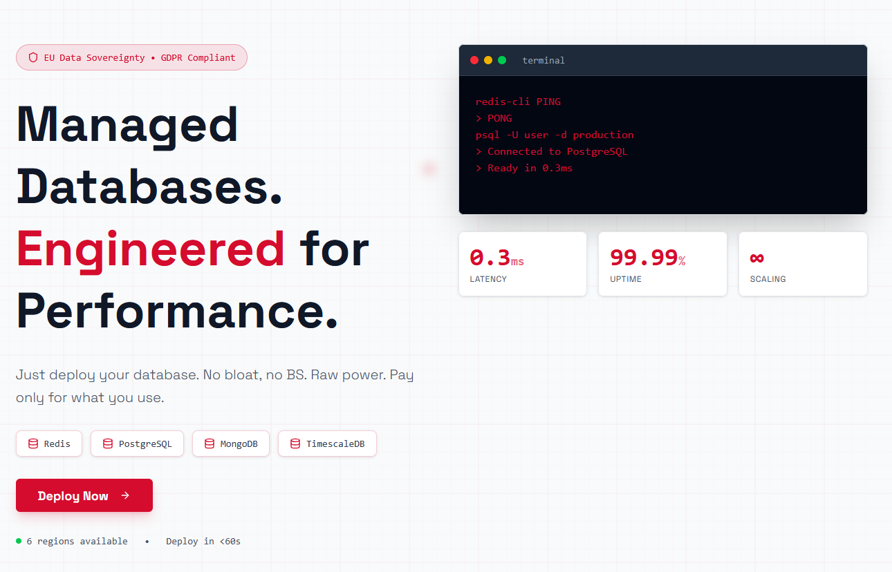 akcache.io - EU-Sovereign Databases - Main product screenshot demonstrating key features and user interface