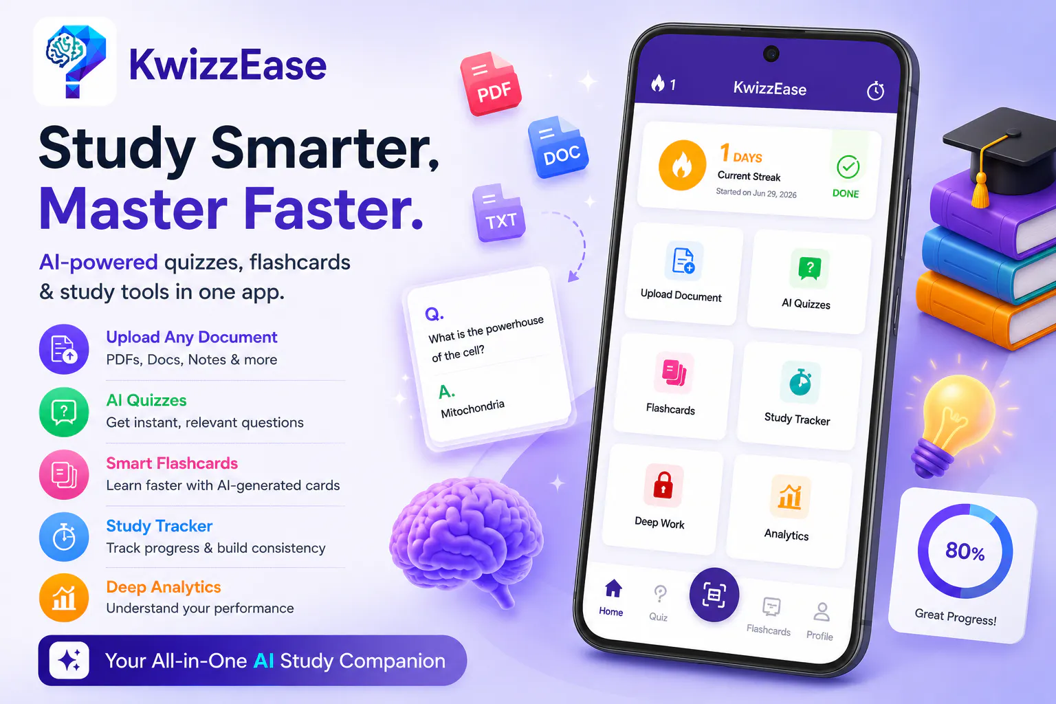 KwizzEase: DeepWork, Flash Cards, Quiz
