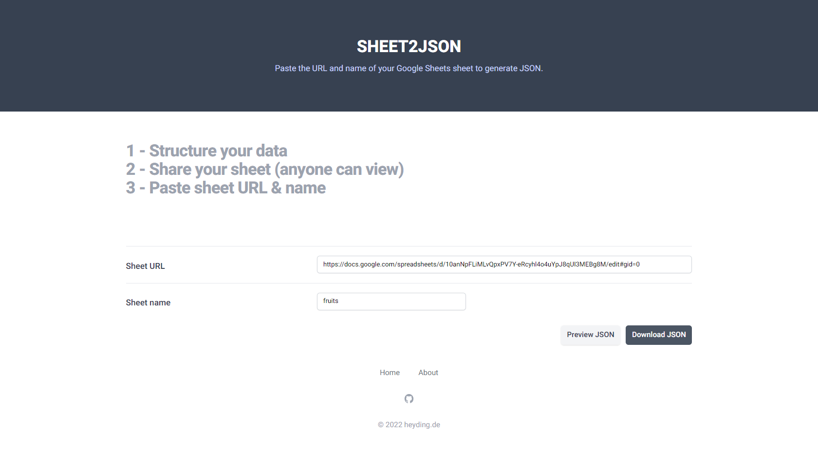 SHEET2JSON gallery image