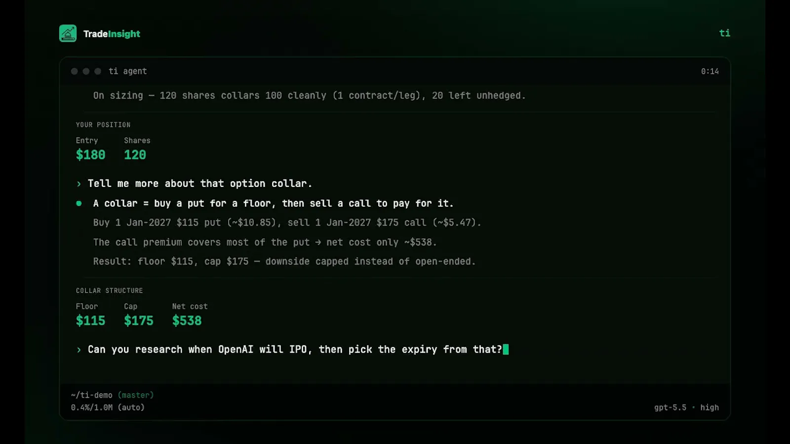 ti — AI Agent for Quants & Traders screenshot 1 (video preview)