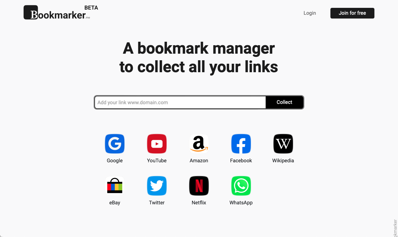 Bookmarker.me Beta - Minimalist yer imi yöneticisi medya 1