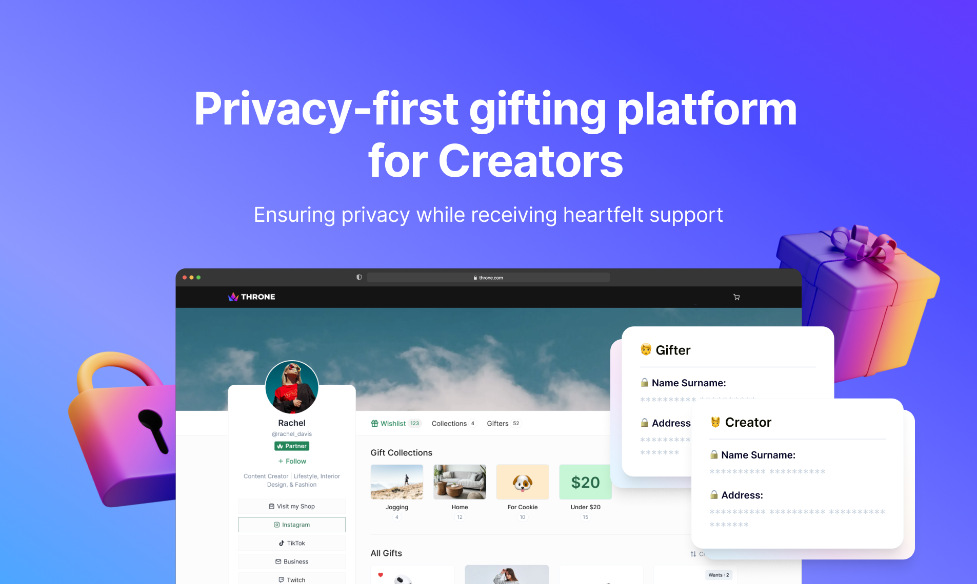 Трон 2.0 - Платформа для подарков-конфиденциальности для конфиденциальности для создателей медиа 2