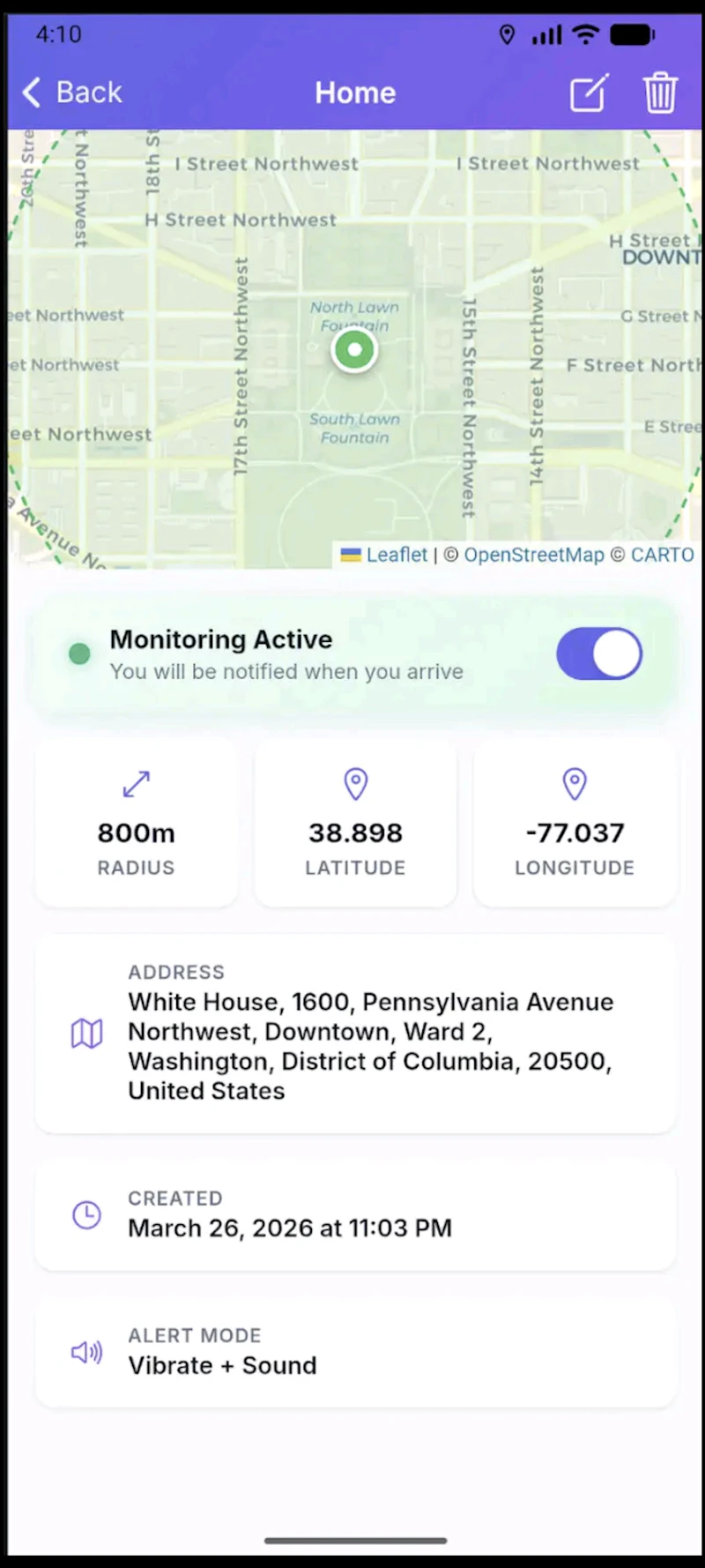 Alarm locator screenshot 3