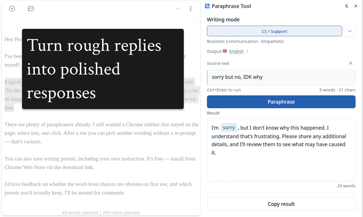 Paraphrase Tool chrome extension gallery image