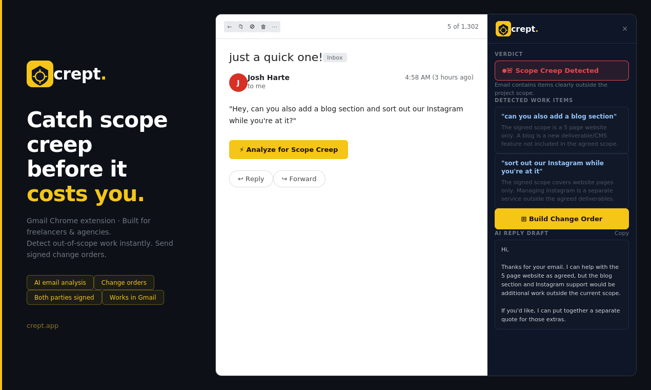 Crept — Scope creep detector for Gmail gallery image