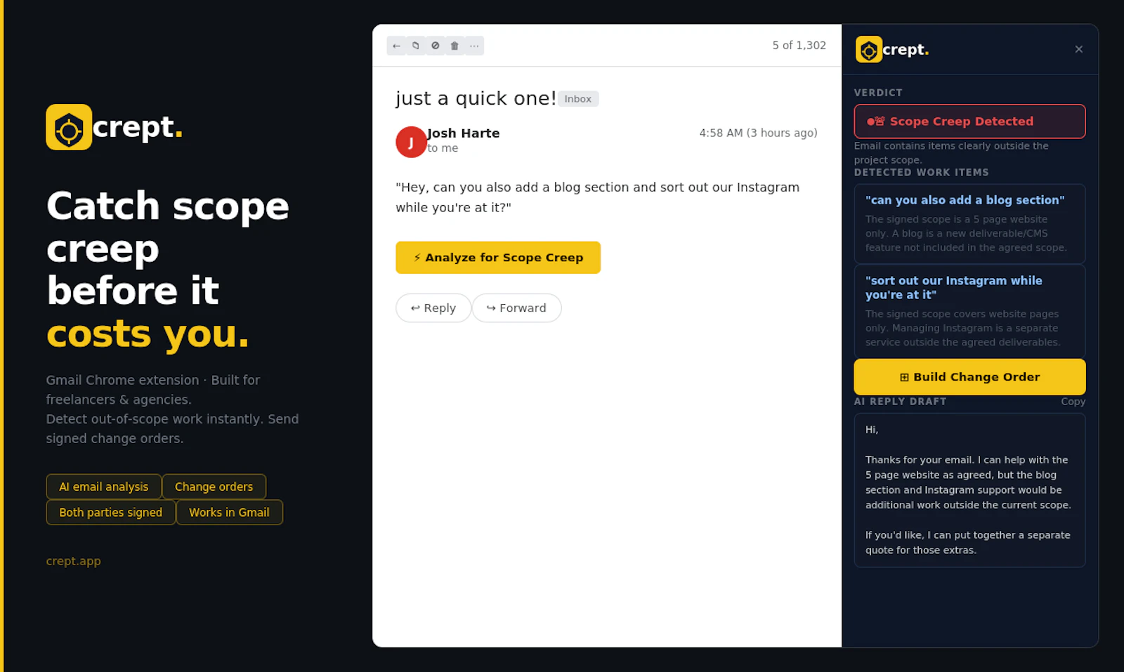 Crept — Scope creep detector for Gmail screenshot 1