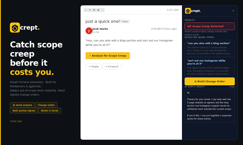Crept — Scope creep detector for Gmail screenshot 1