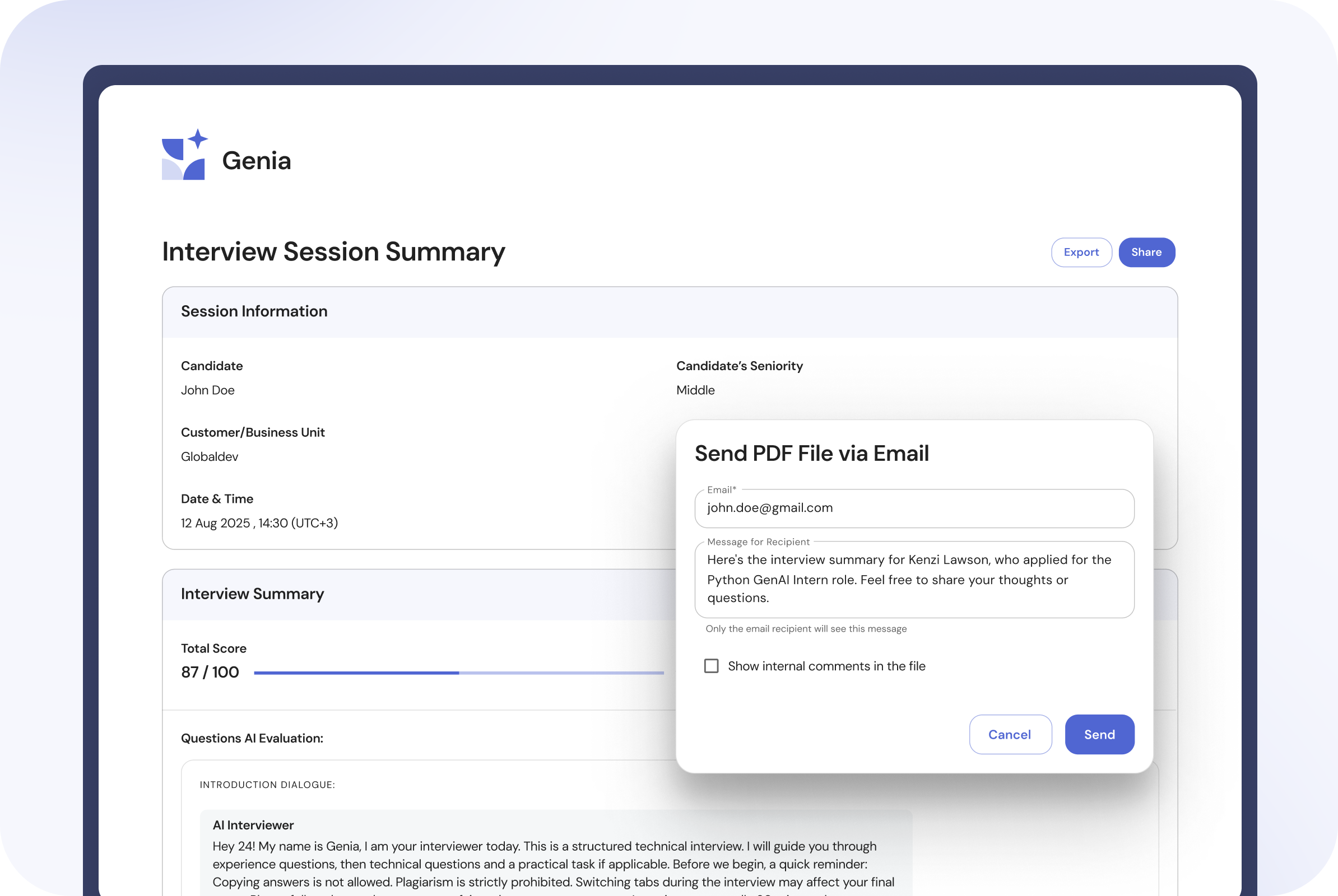 Genia AI – Technical Screening Agent gallery image
