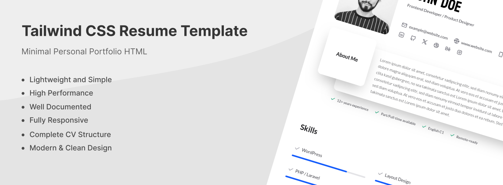 Modello di ripresa del vento di coda - Costruisci un curriculum pulito e reattivo con HTML e coda CSS media 2