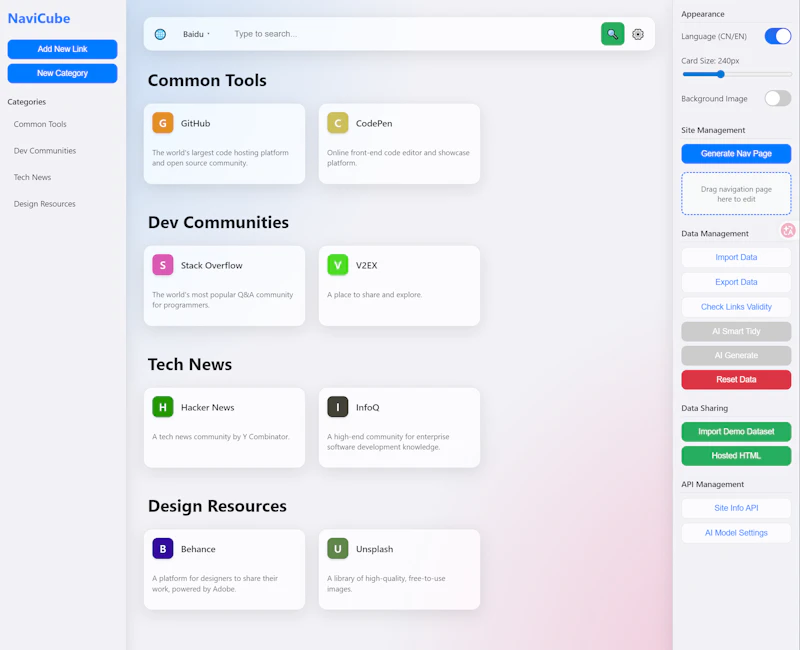 NaviCube Homepage Editor screenshot 1