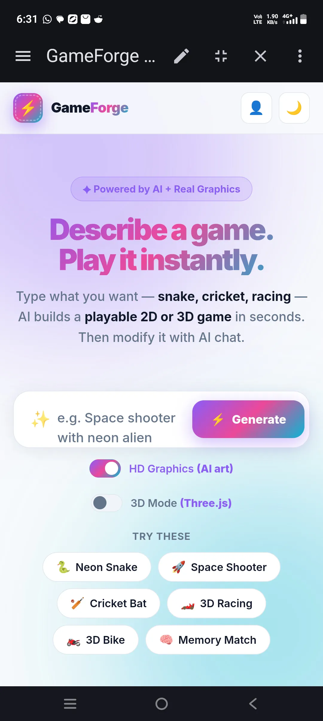 GameForge — Describe. Play. Create. gallery image