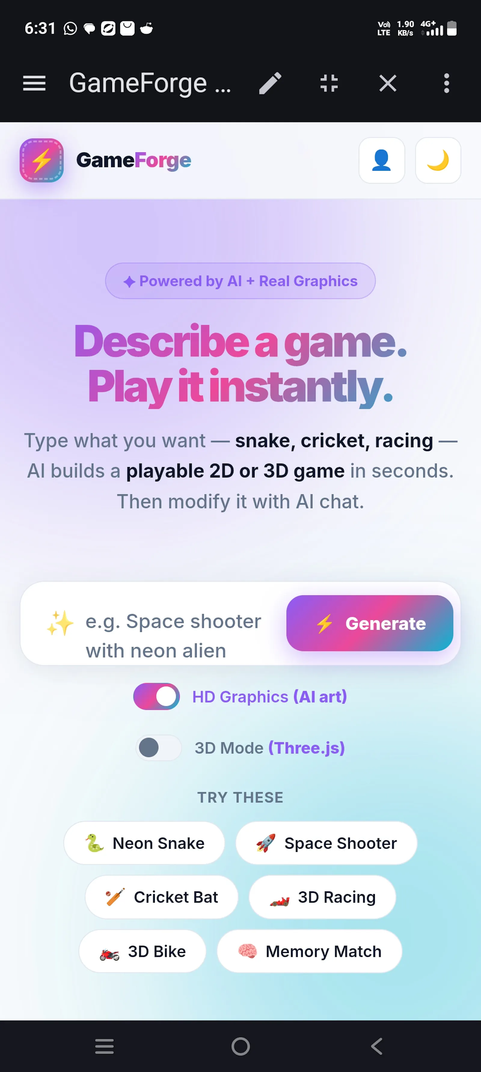 GameForge — Describe. Play. Create. screenshot 8