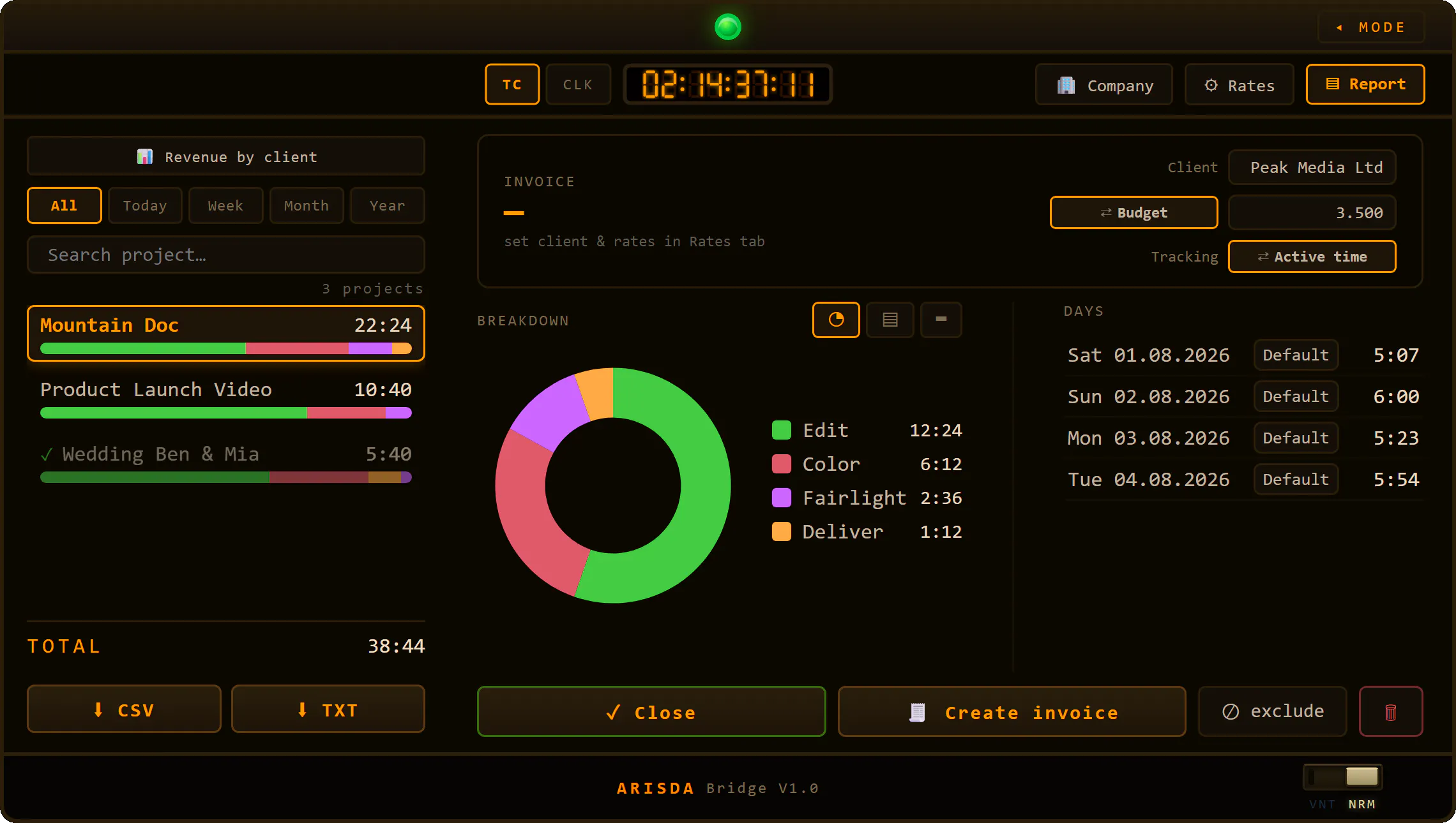 ARISDA Bridge — DaVinci Timecode screenshot