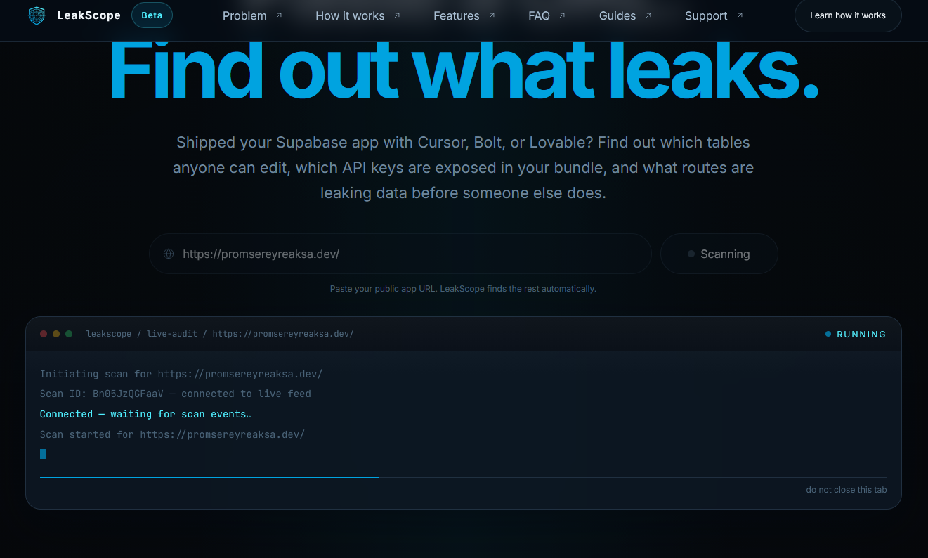 LeakScope — Supabase Security Auditor gallery image