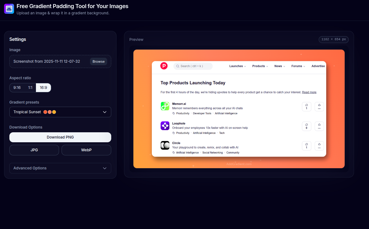 Add Gradient - Main screenshot showing features and interface