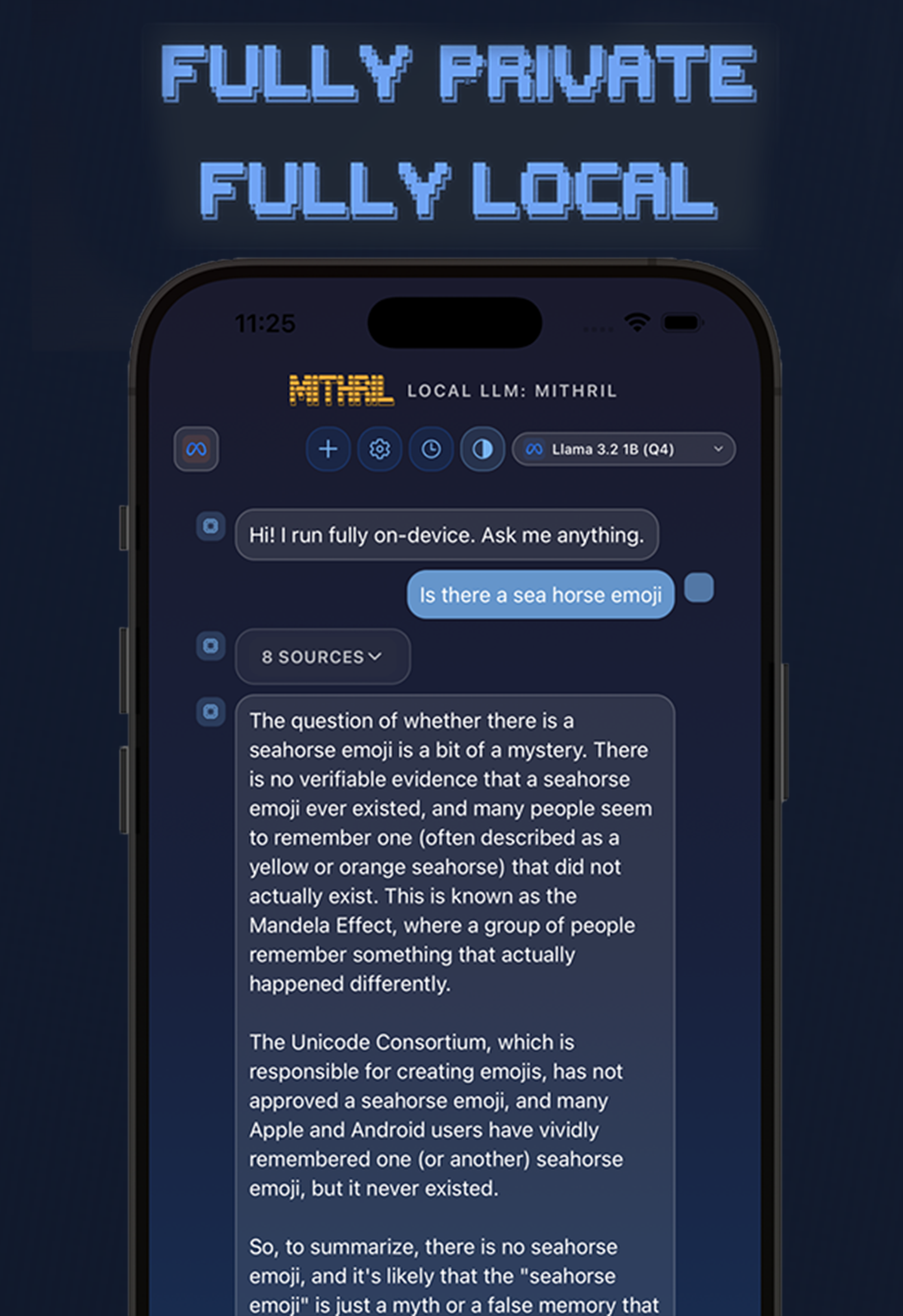 LLM locale: Mithril - Esegui LLMS del tutto privato e offline sul tuo telefono! media 1
