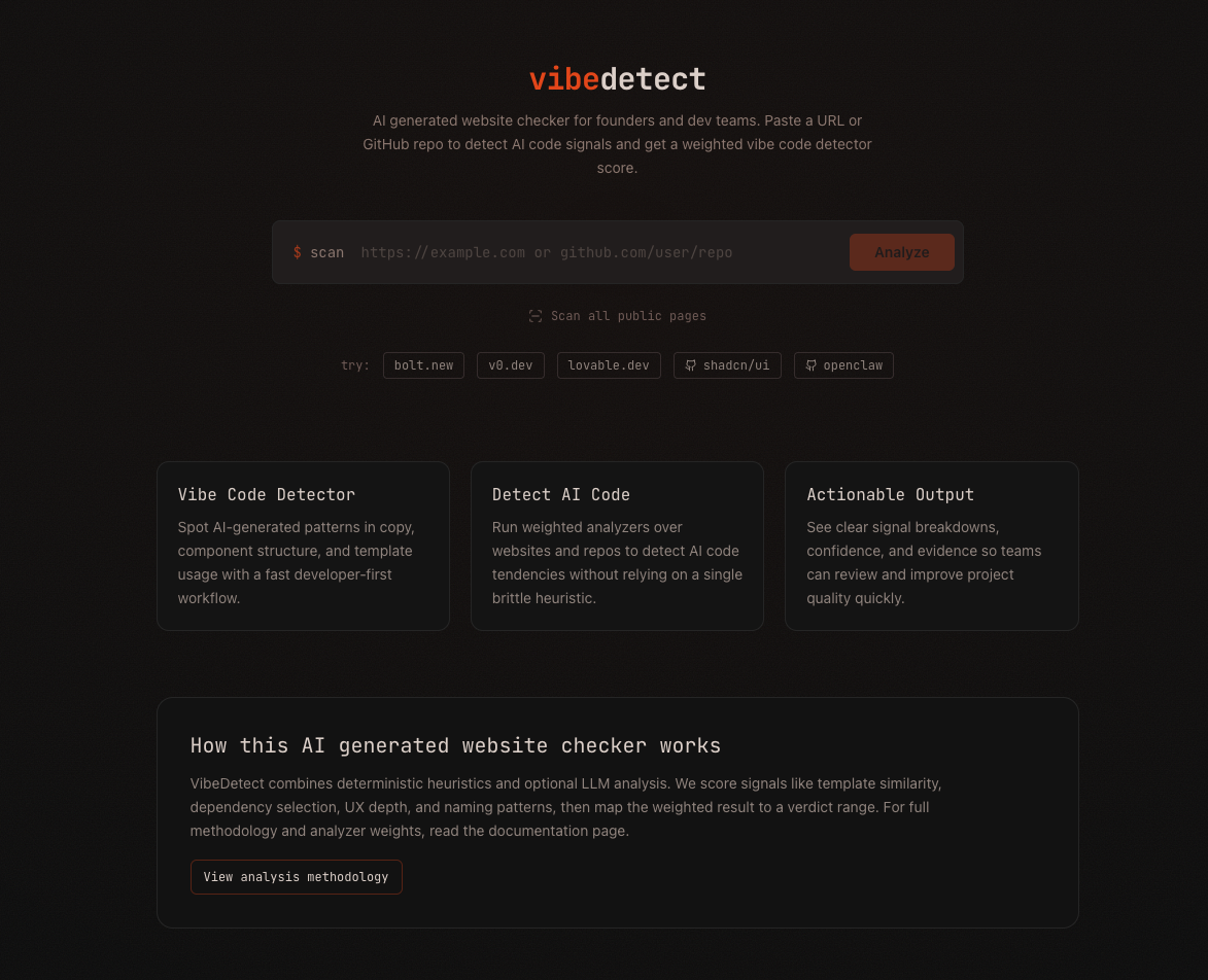 VibeDetect - Main product screenshot demonstrating key features and user interface