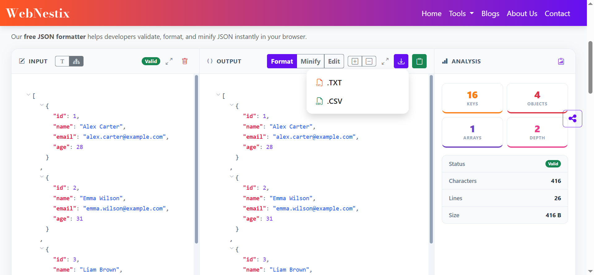 WebNestix JSON Formatter gallery image