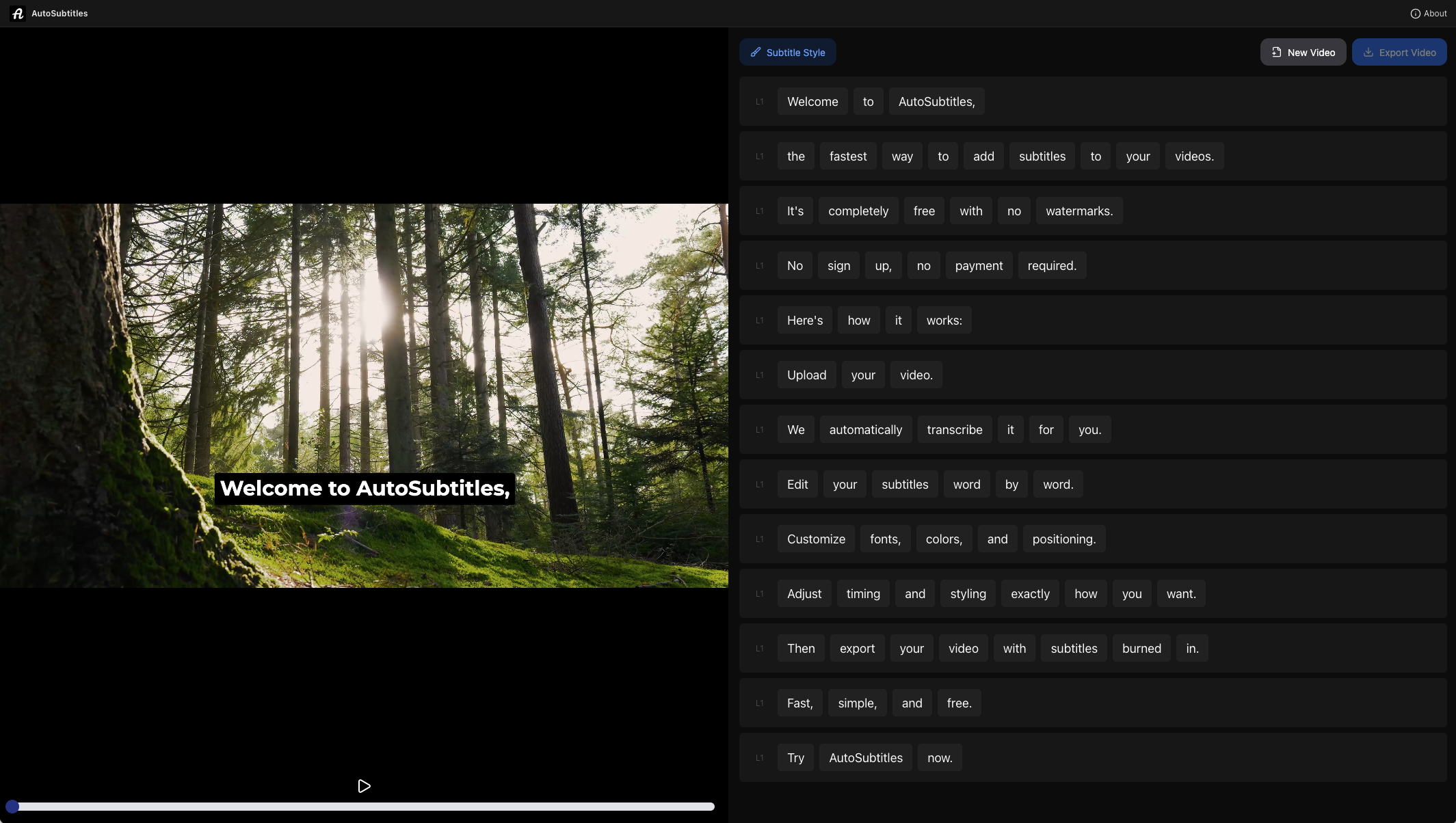 AutoSubtitles - Main screenshot showing features and interface