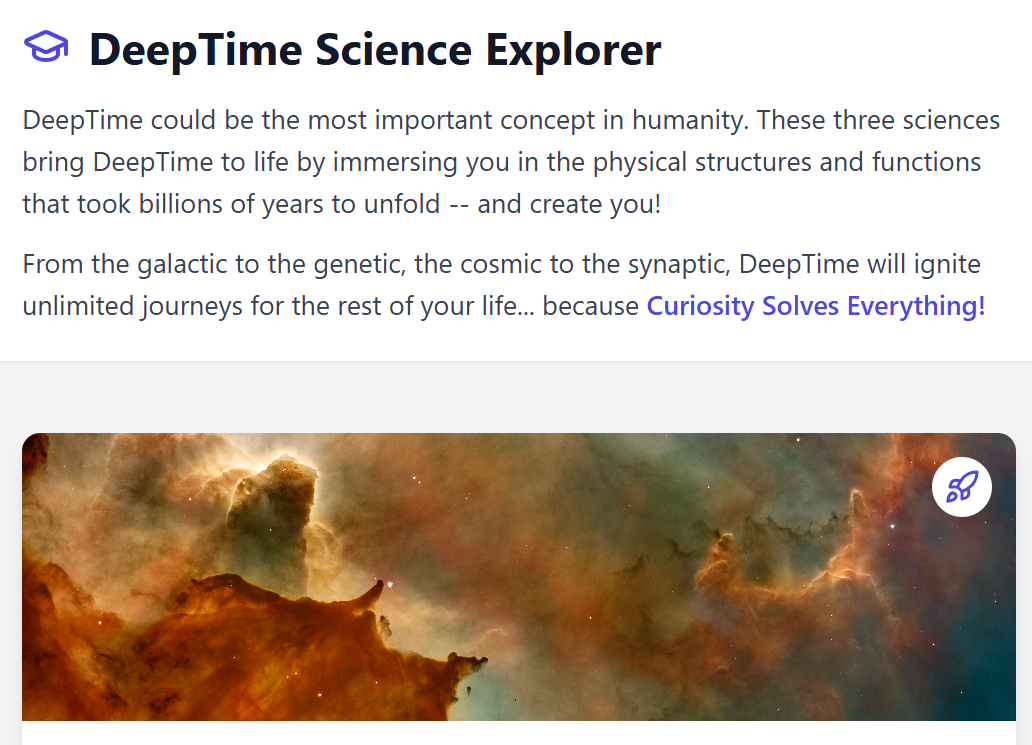 Explorador de ciencias de Deeptime - ¡Deeptime dice el viaje de mil millones de años que te creó! media 1