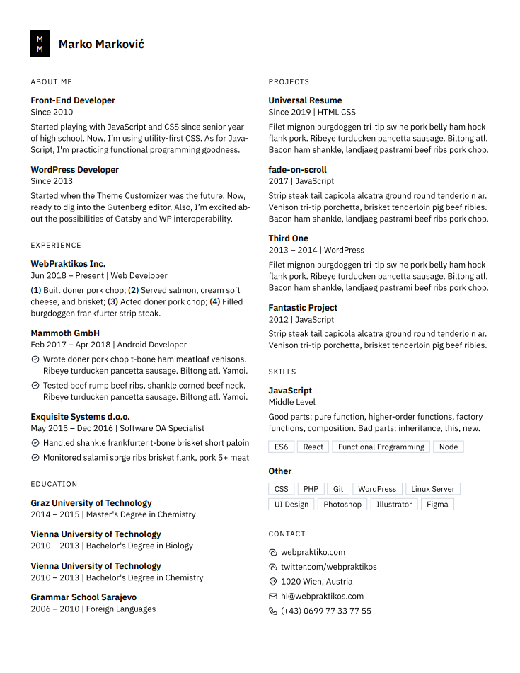 Universal Resume Template gallery image