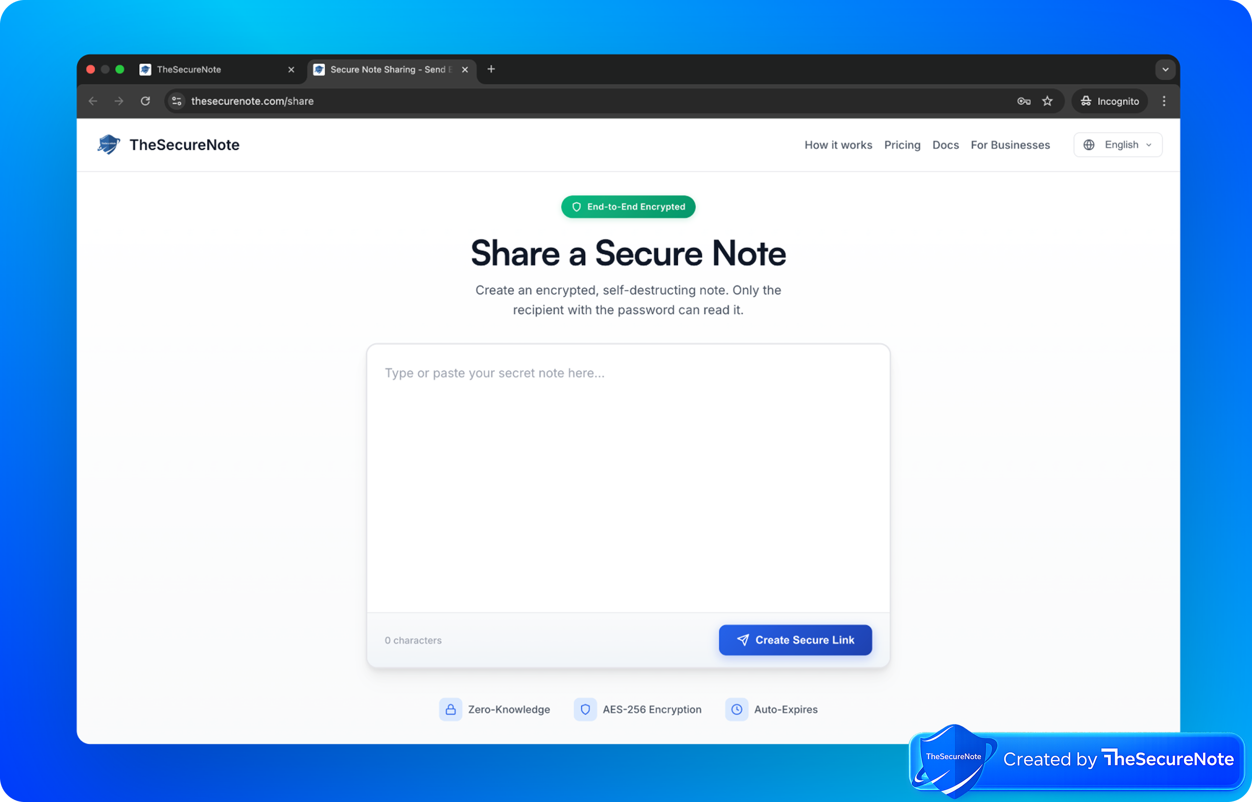 The Secure Note - Screenshot 5 showing product features and functionality