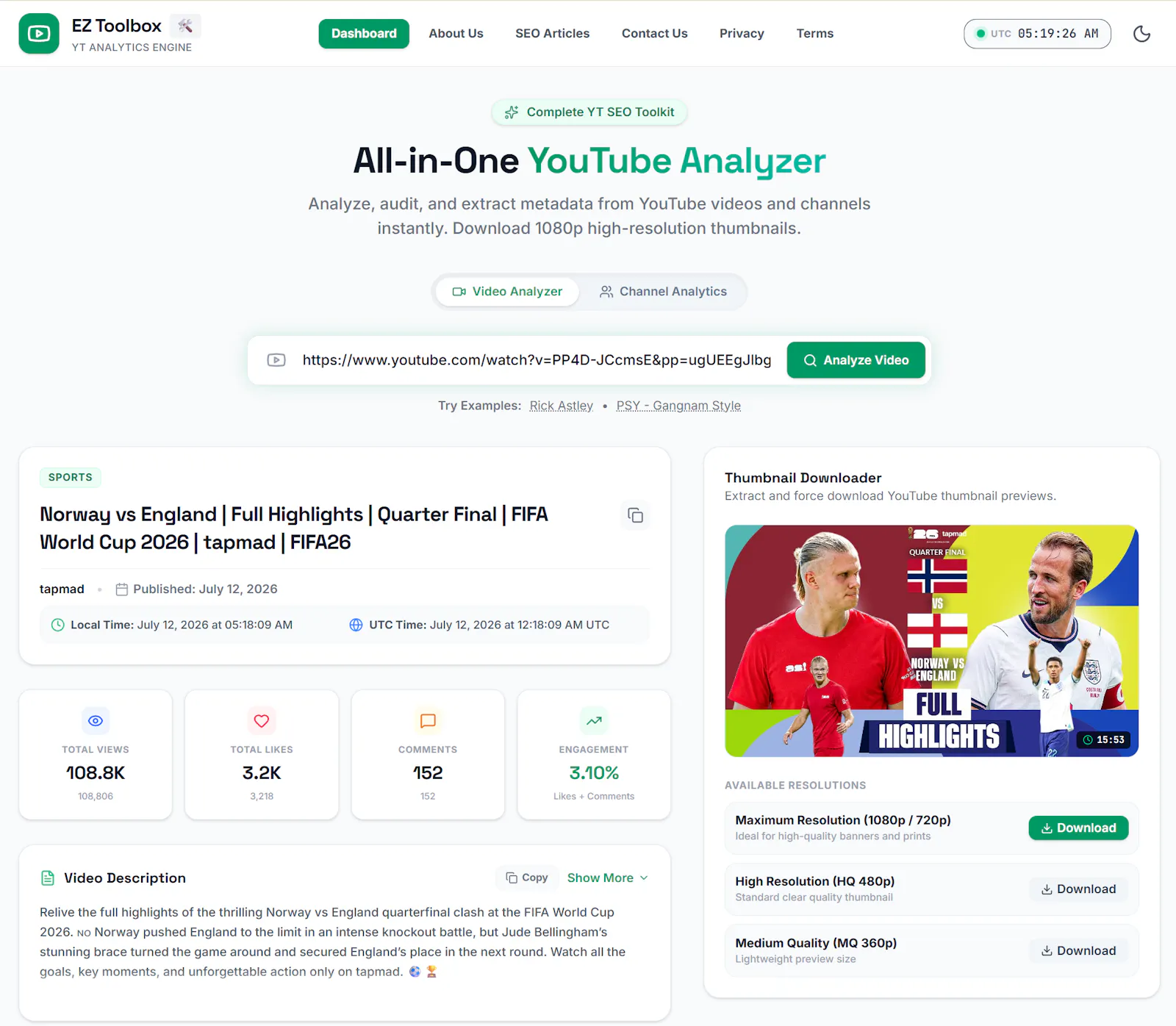 EZ Toolbox — YT Analyzer & thumbnail dwn screenshot 1
