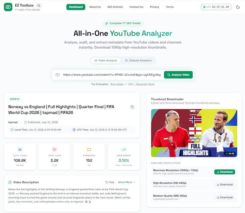 EZ Toolbox — YT Analyzer & thumbnail dwn screenshot 1