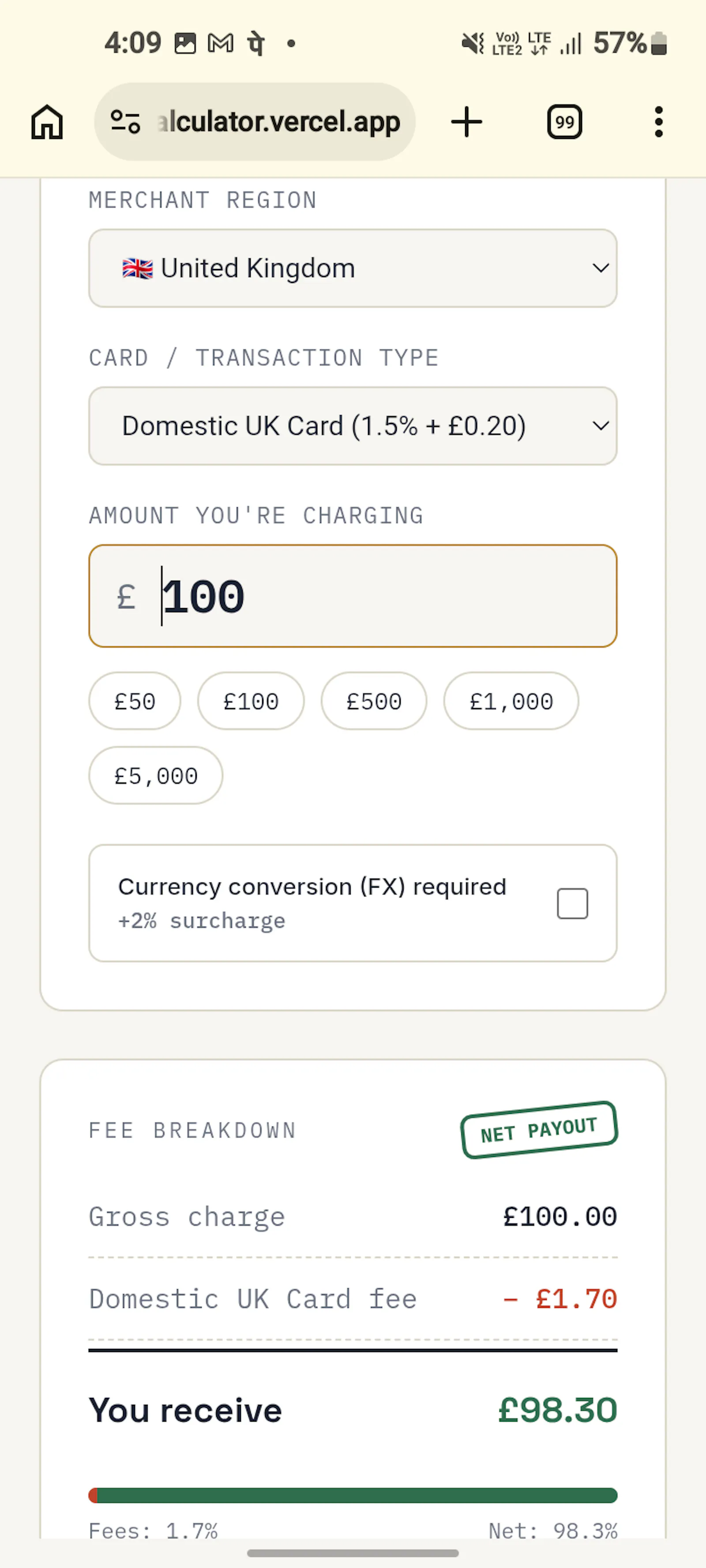 Stripe Fee & Reverse Invoice Calculator screenshot 1