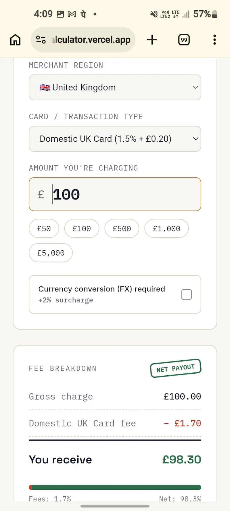 Stripe Fee & Reverse Invoice Calculator screenshot 1