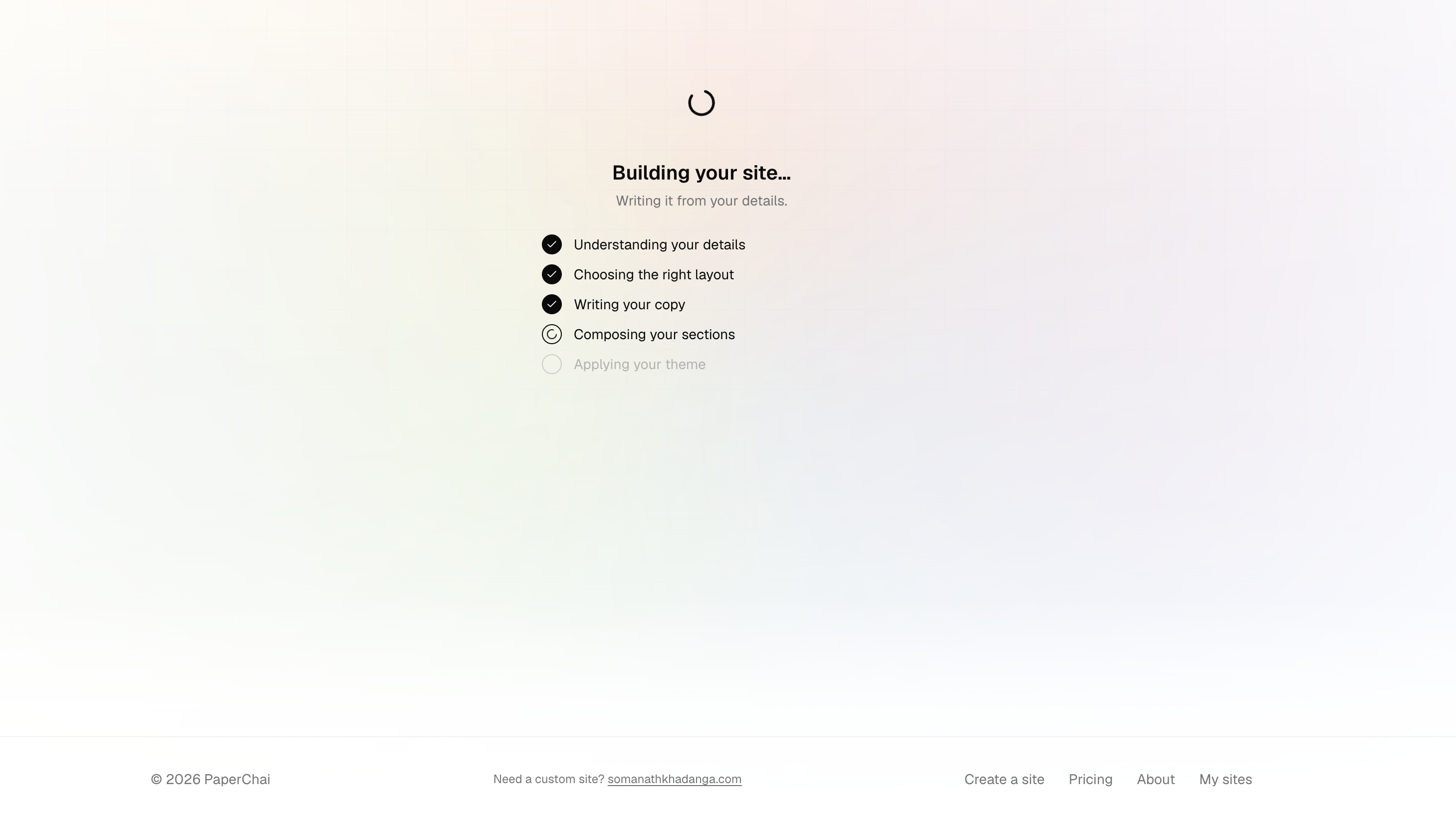 PaperChai — Your site, generated from AI gallery image