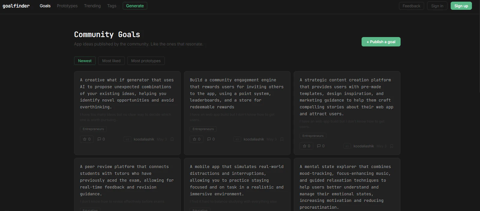 Goalfinder screenshot 2