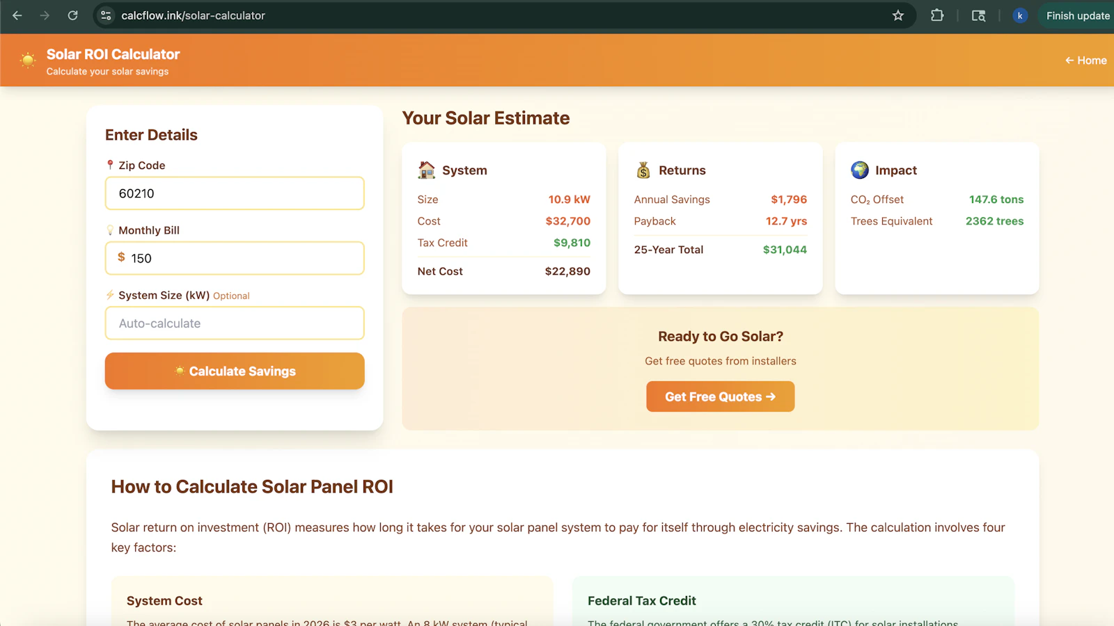 CalcFlow - Solar ROI Calculator screenshot 1