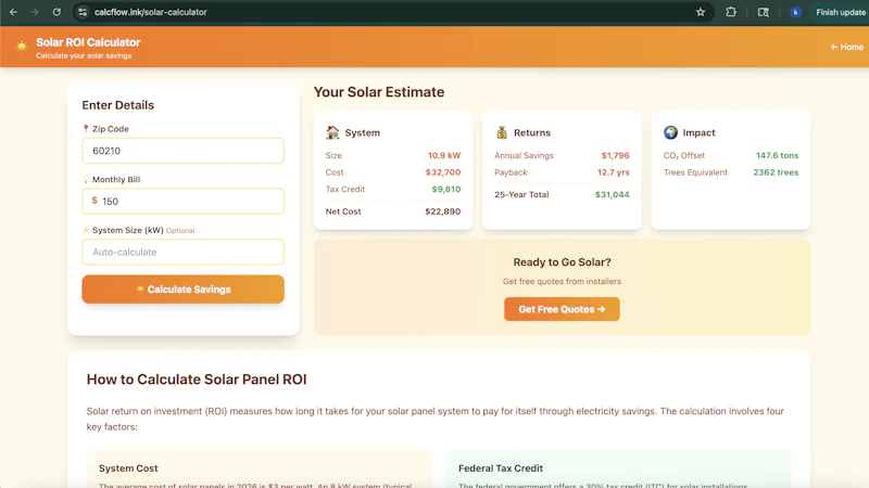 CalcFlow - Solar ROI Calculator screenshot 1