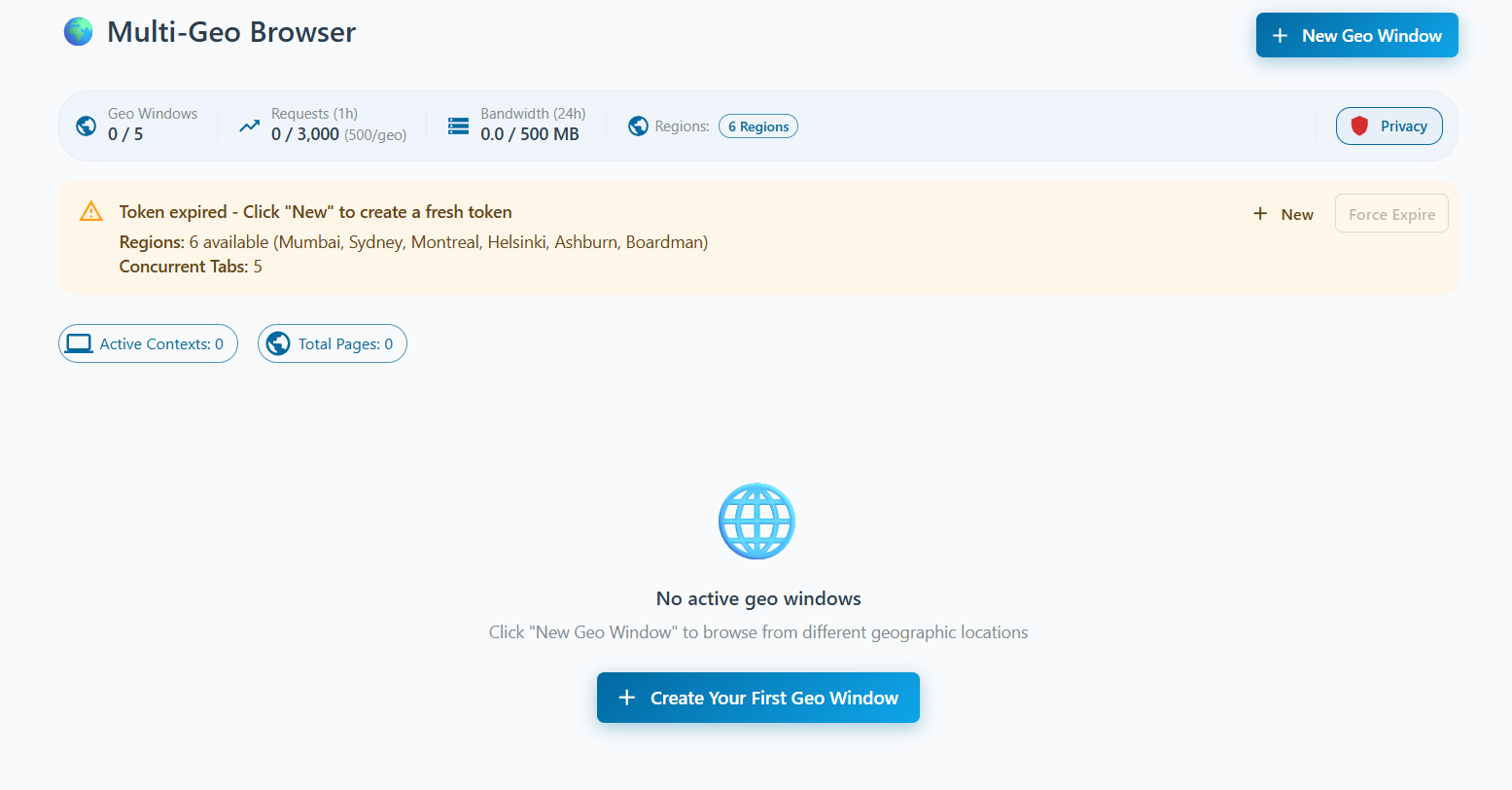 ProbeOps Horizon - Multi Geo Browser - Main product screenshot demonstrating key features and user interface