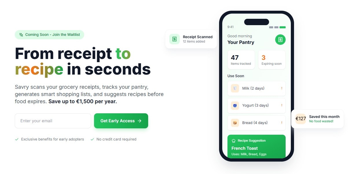 Savry - Main product screenshot demonstrating key features and user interface