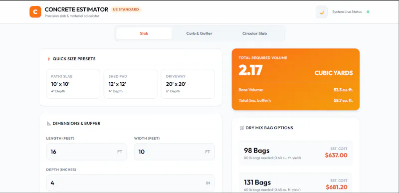 Slab Estimator screenshot 1