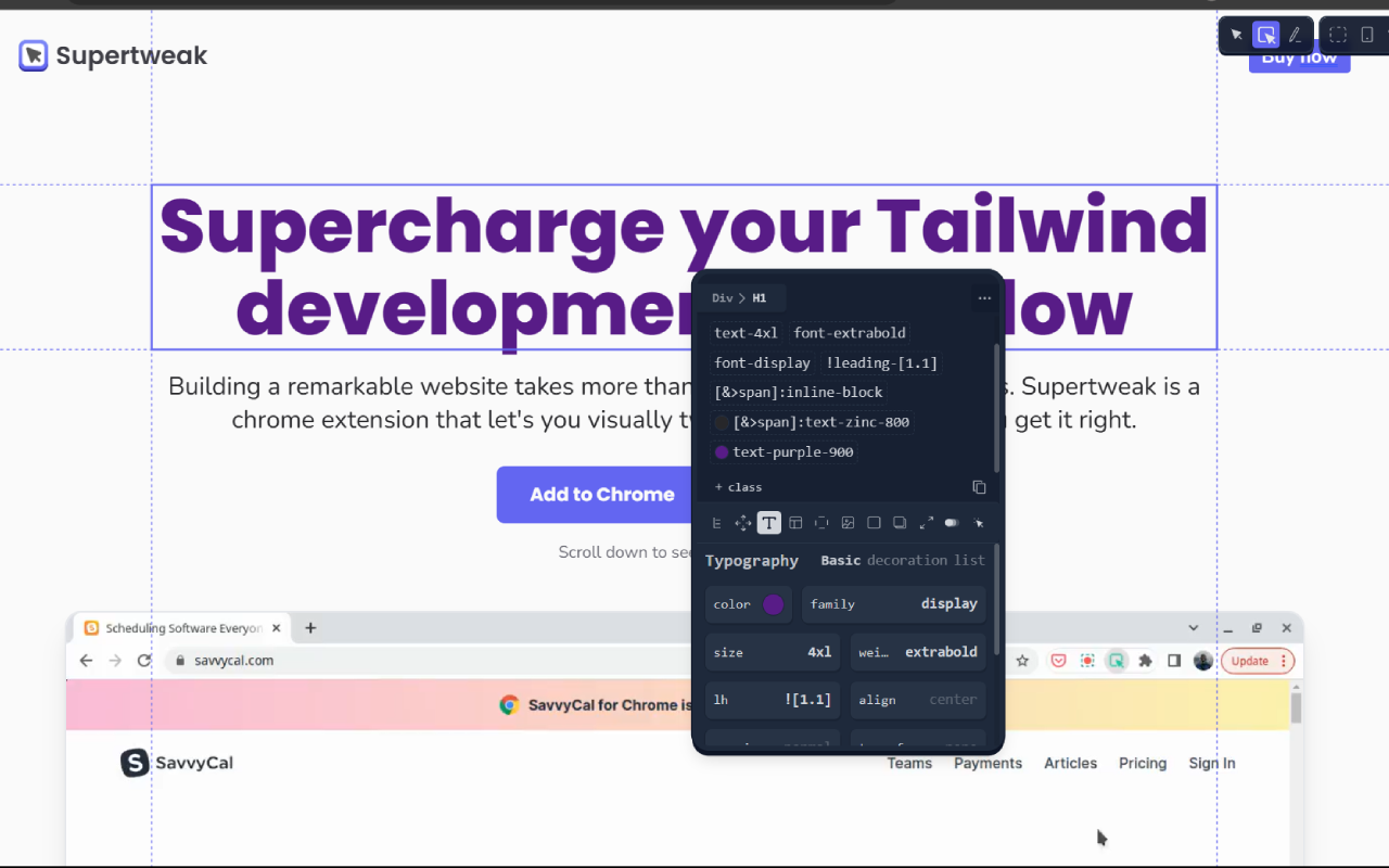 Supertweak Tailwind Editor - Chrome -extensie voor het visueel wijzigen van een staartwindwebsite media 2