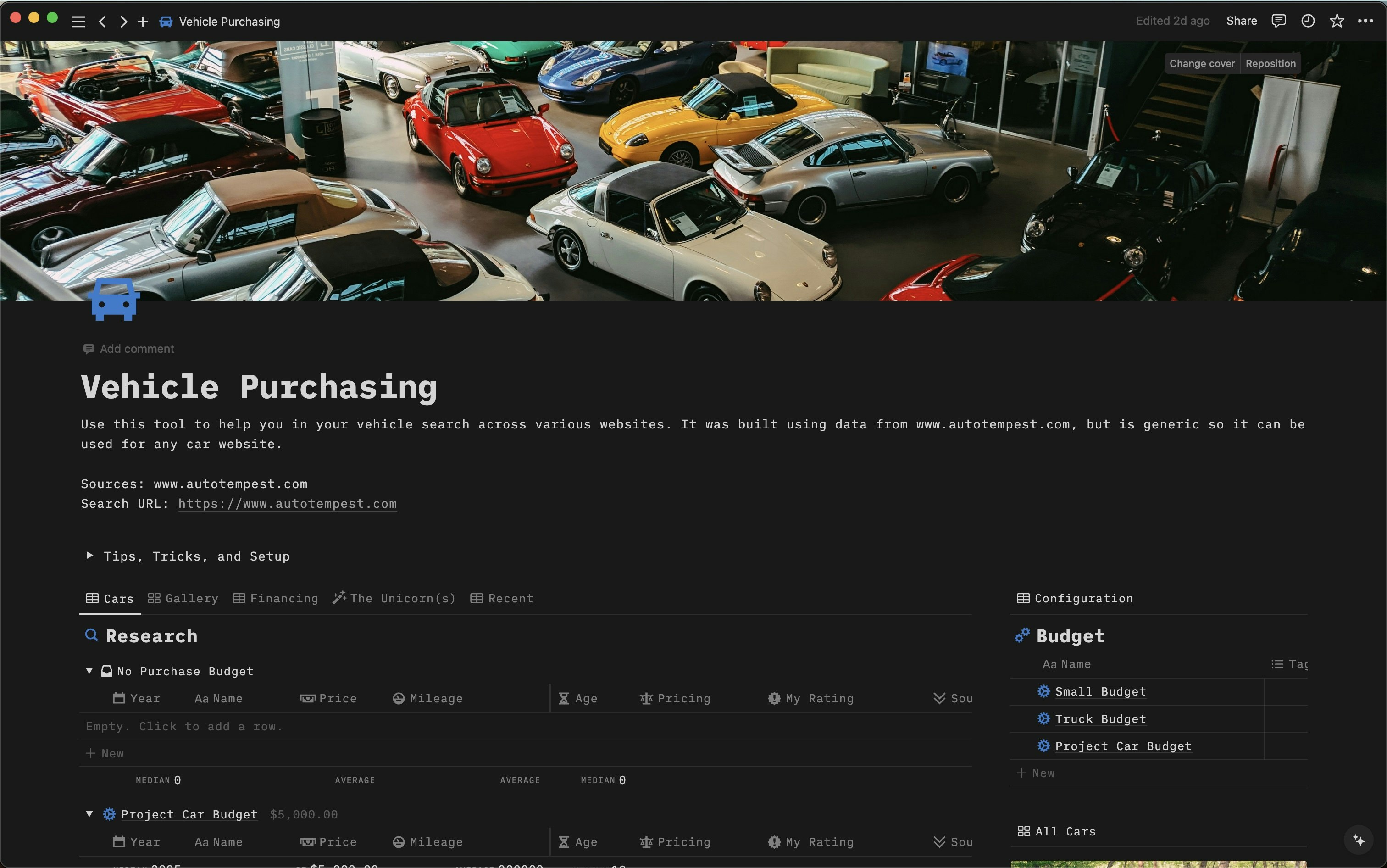 Vehicle Purchasing Research Template