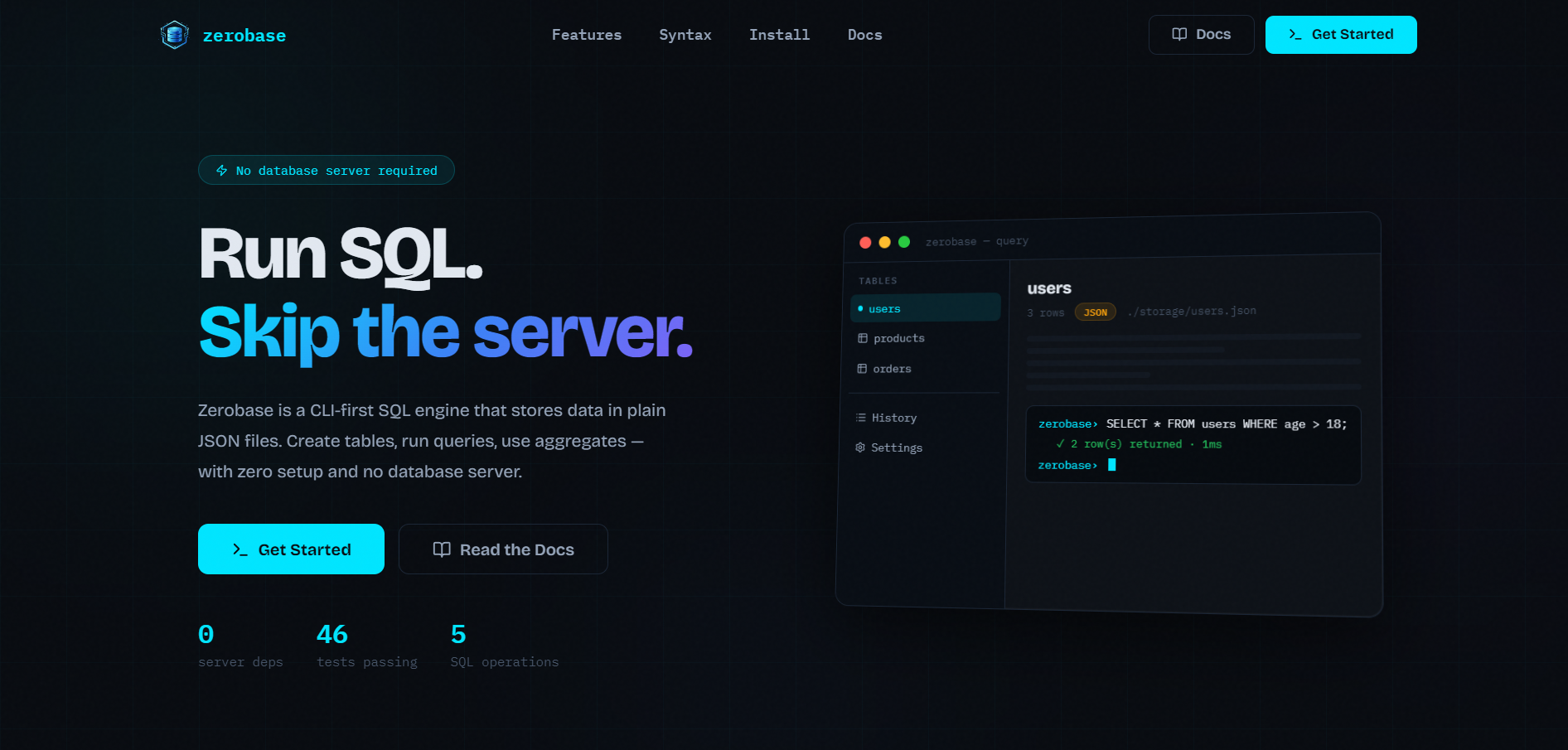 Zerobase — SQL without a server gallery image