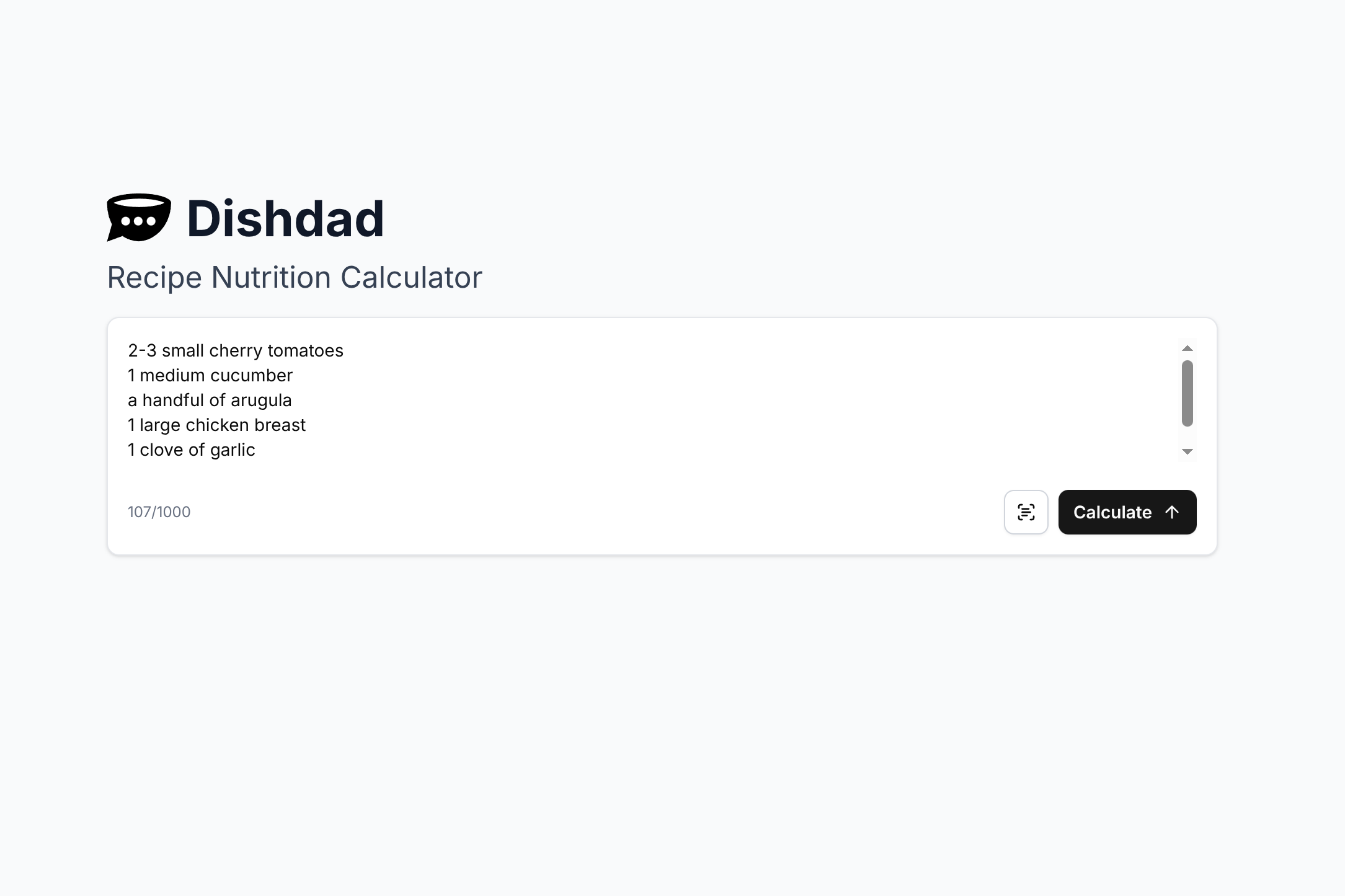 Média Dishdad: calculatrice de nutrition de recette AI - Collez n'importe quelle recette.Obtenez des calories et des macros. 1