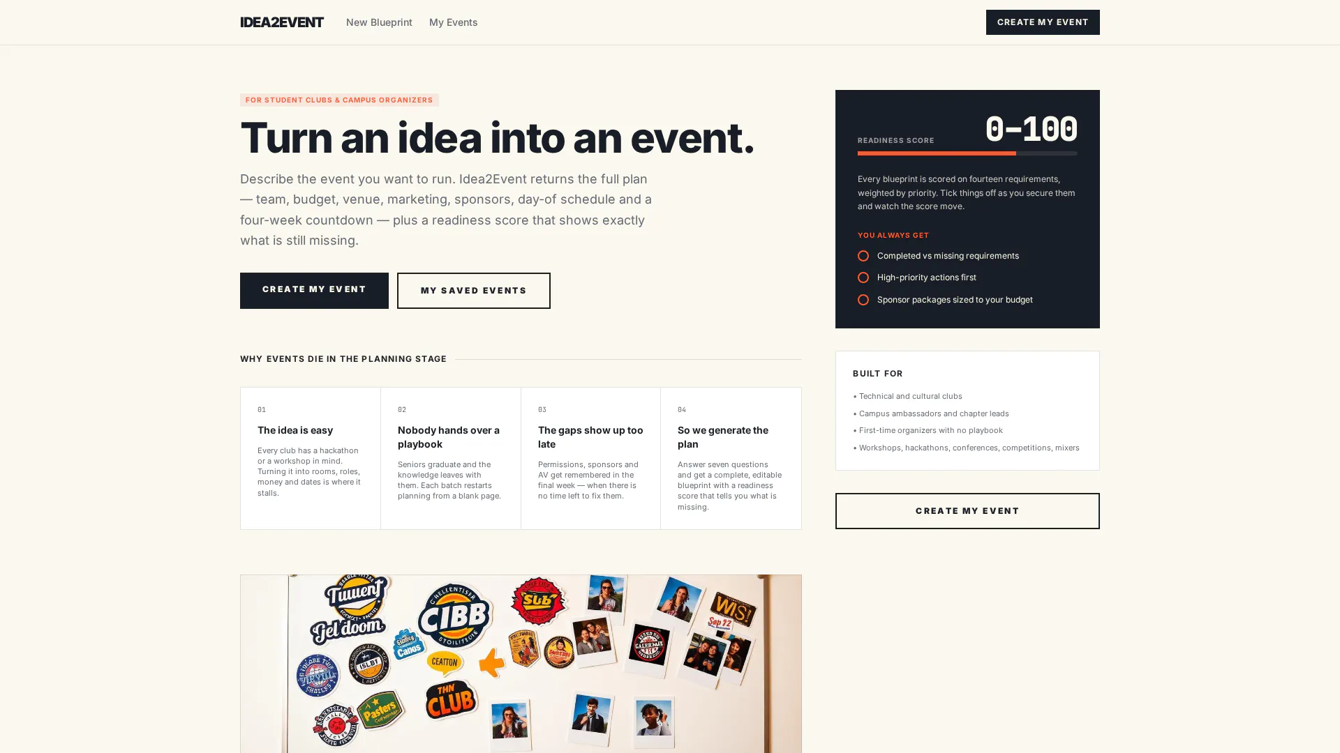 Idea2Event — Turn an idea into an event gallery image