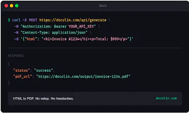 Doculin - PDFGen API, minus infra hassle gallery image