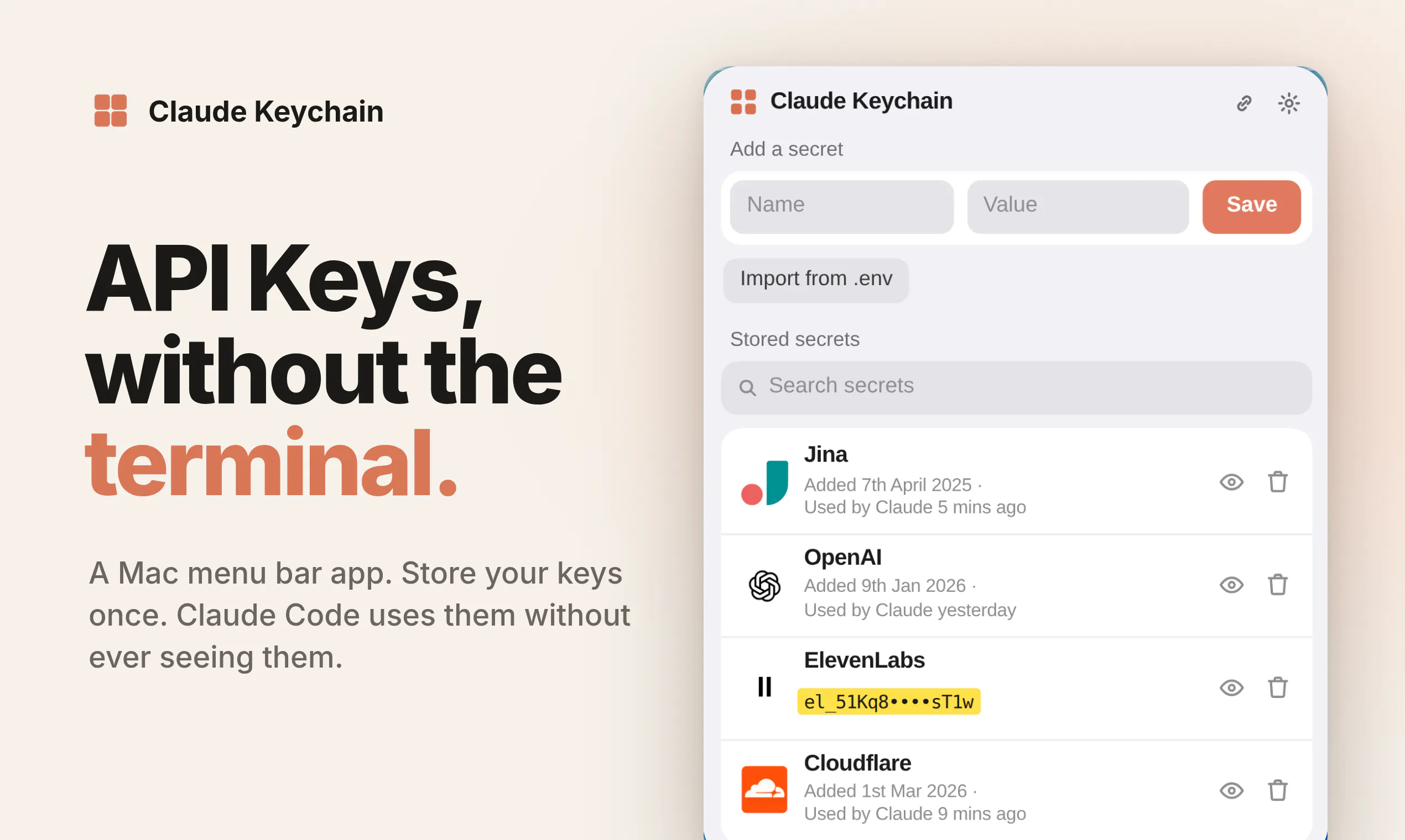API Keys, without the terminal gallery image