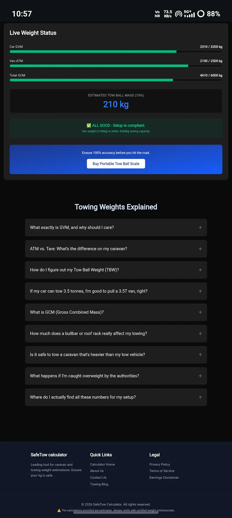 SafeTow Calculator screenshot 1