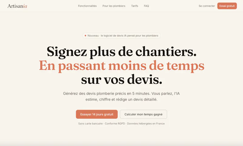 Logiciel de devis IA · Artisania screenshot 1